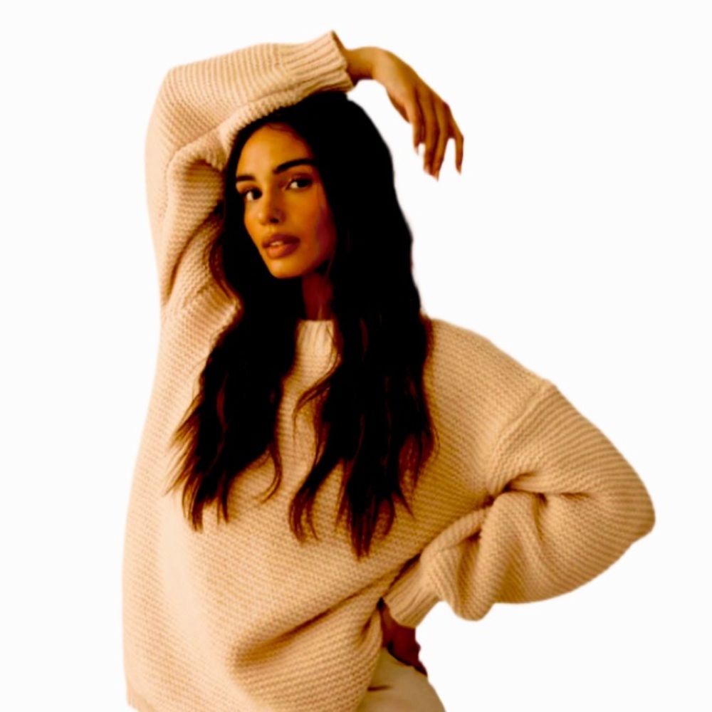 LISTICLE |Chunky Loose Knit Oversized Relaxed Wool Blend Jumper Sweater Neutral